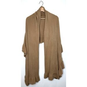 Madison Studio Scarf Wrap Shawl 100% Cashmere Tan Ruffle Quiet Luxury Old Money